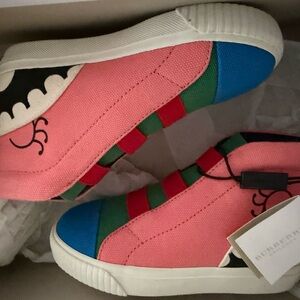 Burberry Kids Pink, Green, and Blue Sneakers